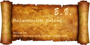 Balassovich Valter névjegykártya